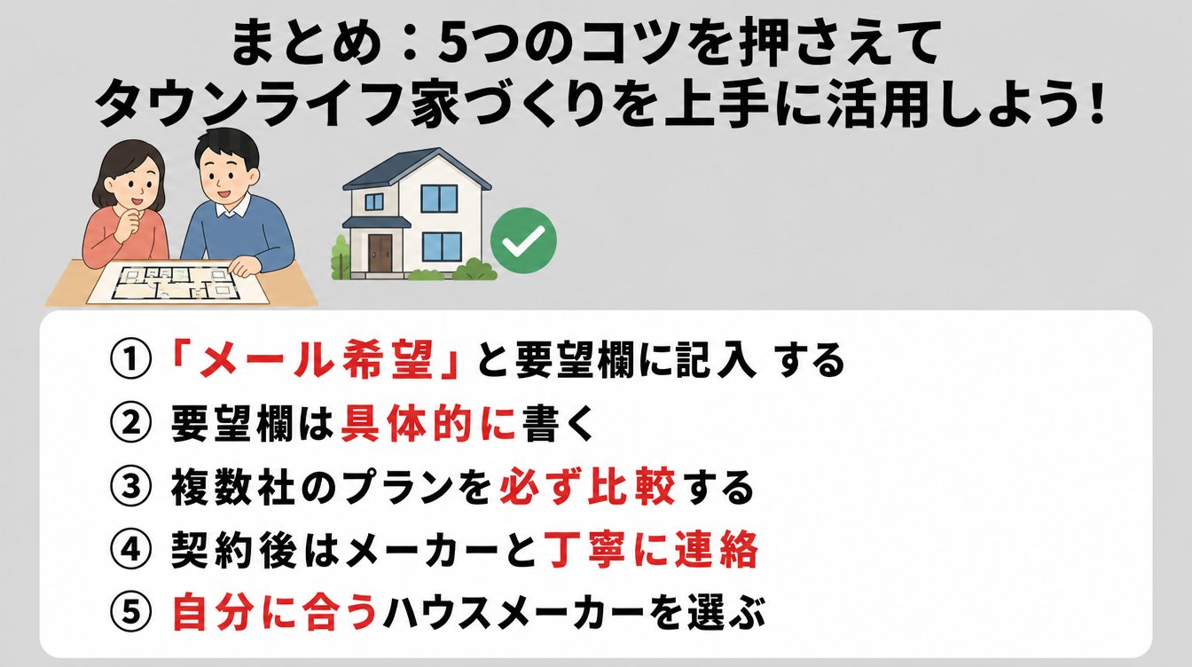 まとめ：5つのコツを押さえてタウンライフ家づくりを上手に活用しよう！