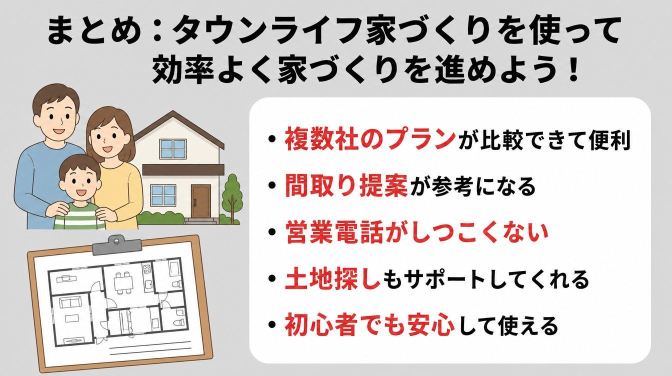 まとめ:タウンライフ家づくりを使って効率よく家づくりを進めよう!