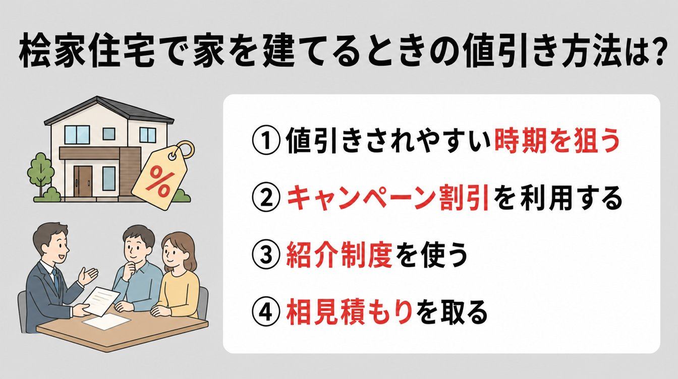 桧家住宅で家を建てるときの値引き方法は？｜①値引きされやすい時期を狙う・②キャンペーン割引を利用する・③紹介制度を使う・④相見積もりを取る