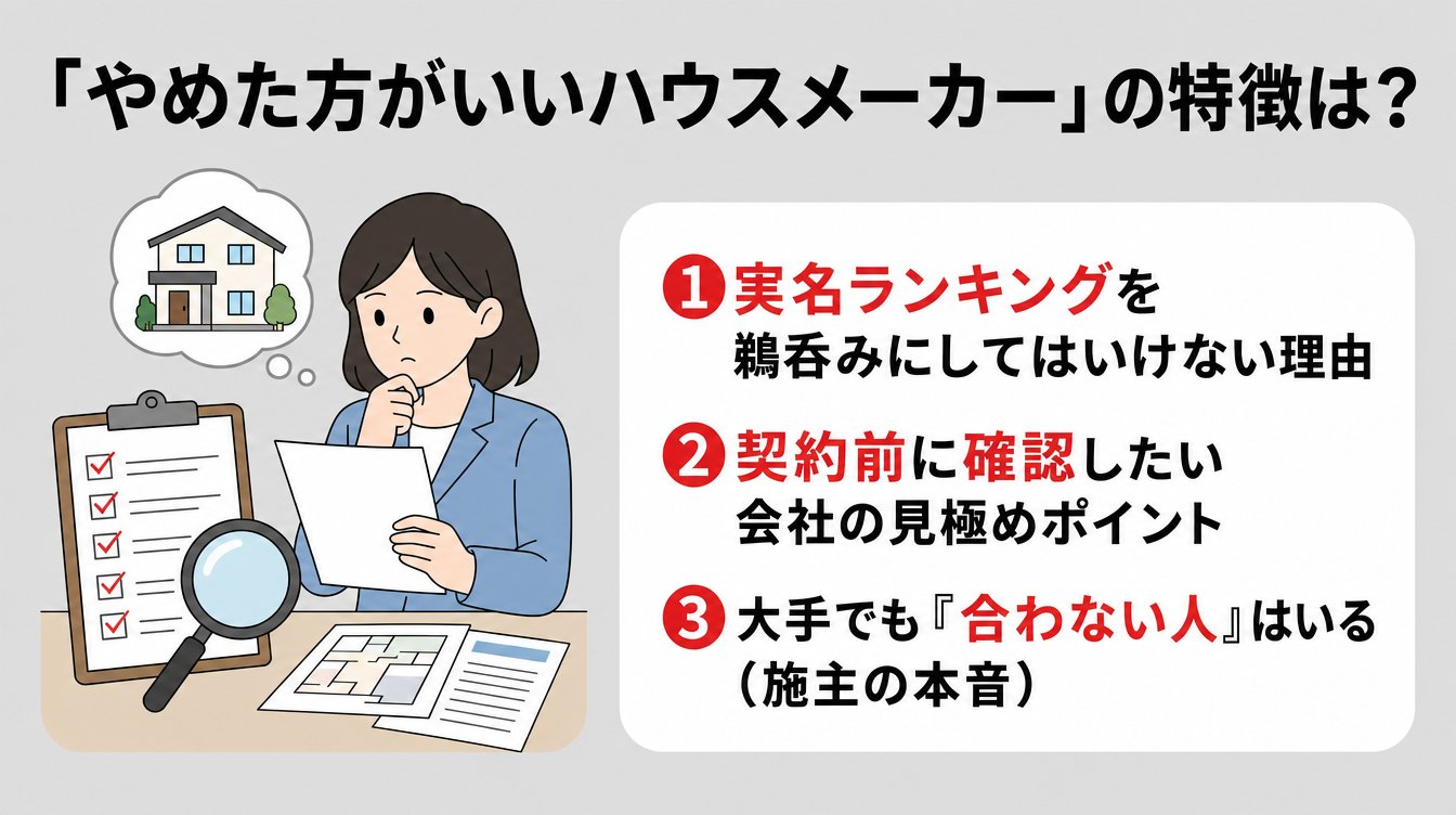 「やめた方がいいハウスメーカー」の特徴は？