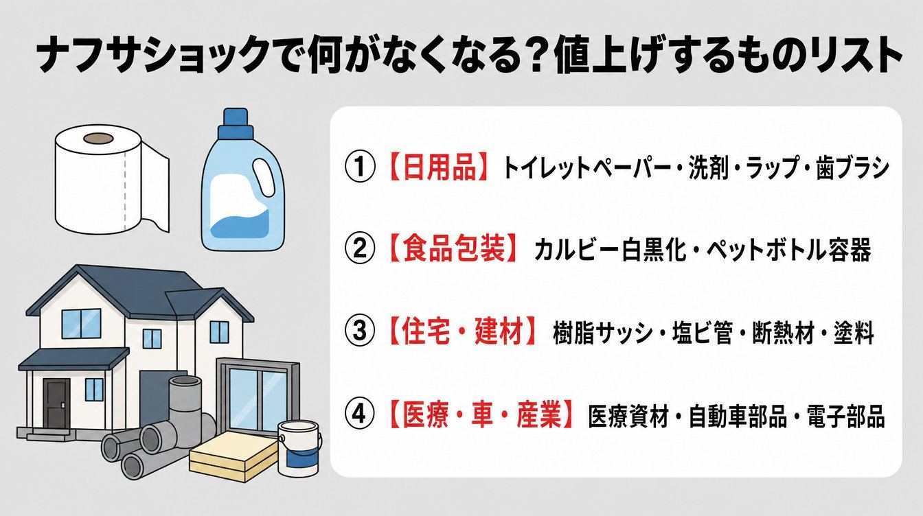 ナフサショックで何がなくなる?値上げするものリスト