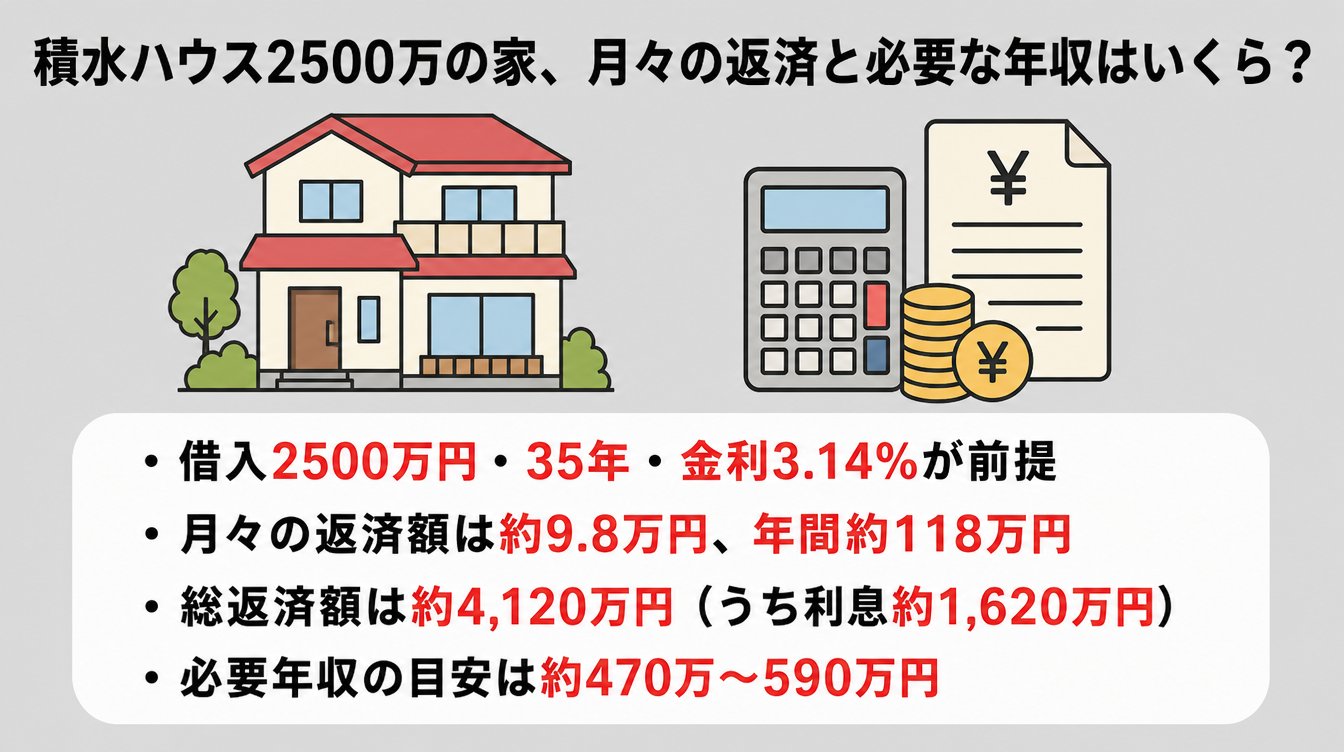 積水ハウス2500万の家、月々の返済と必要な年収はいくら?