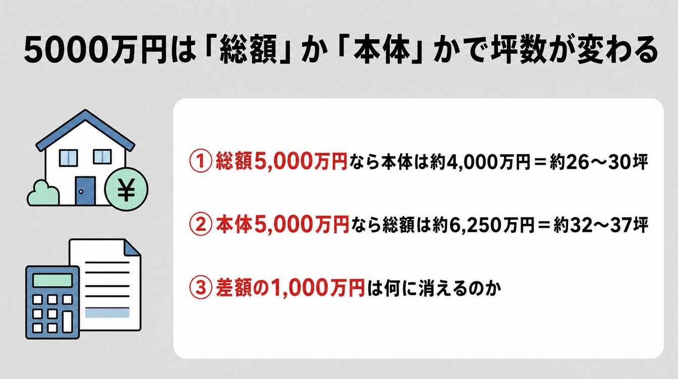 5000万円は「総額」か「本体」かで坪数が変わる