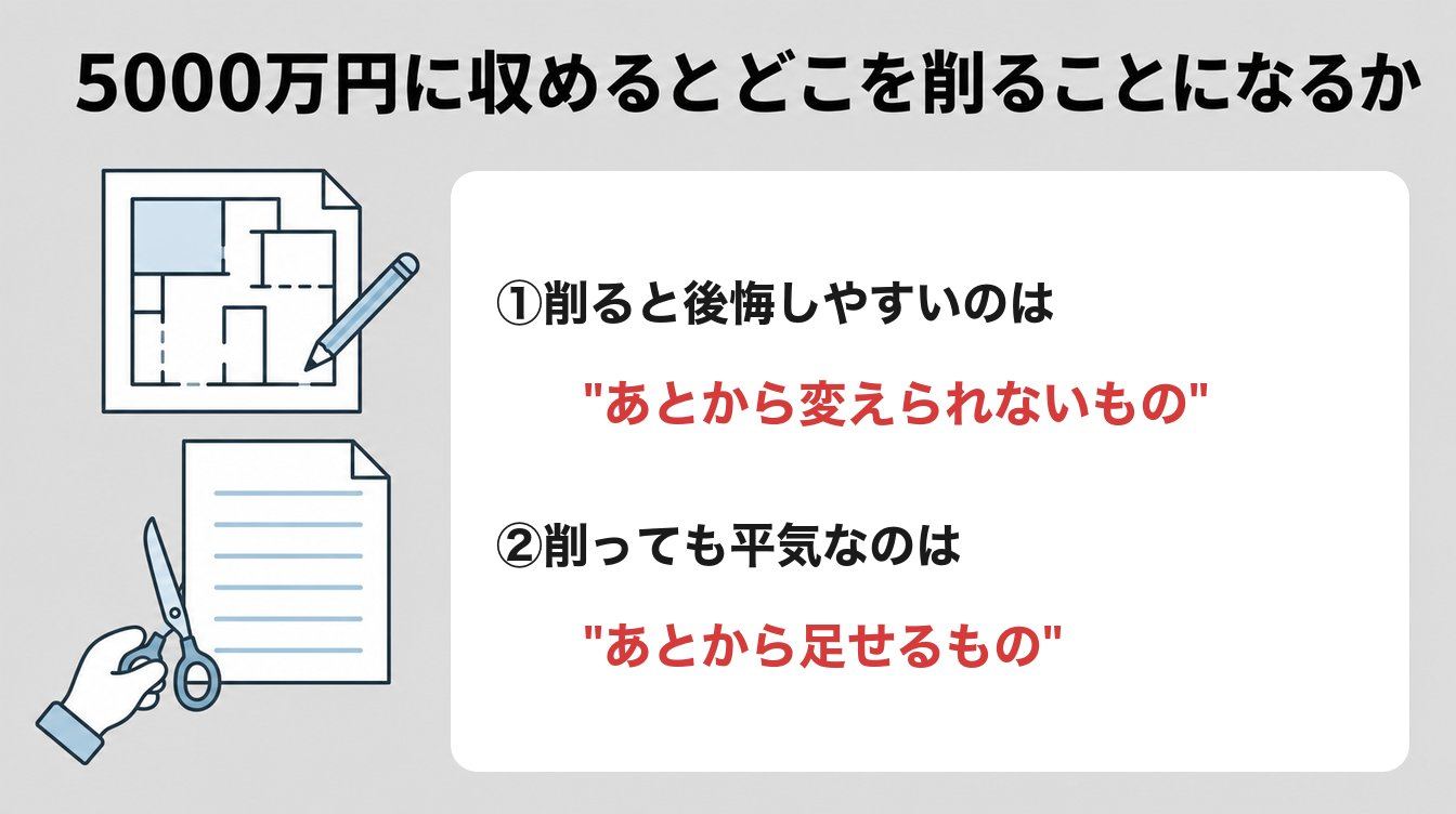 5000万円に収めるとどこを削ることになるか