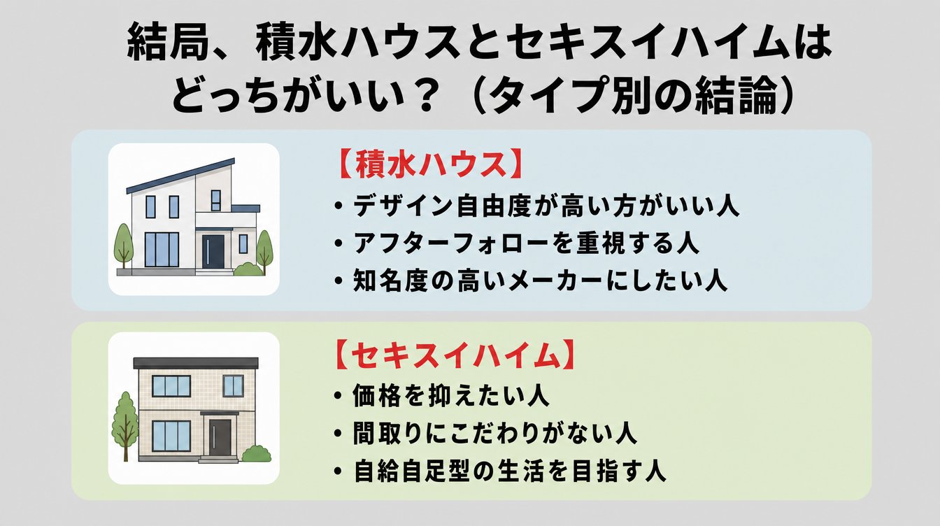 結局、積水ハウスとセキスイハイムはどっちがいい?(タイプ別の結論)