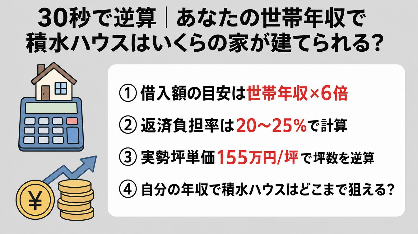 30秒で逆算|あなたの世帯年収で積水ハウスはいくらの家が建てられる?