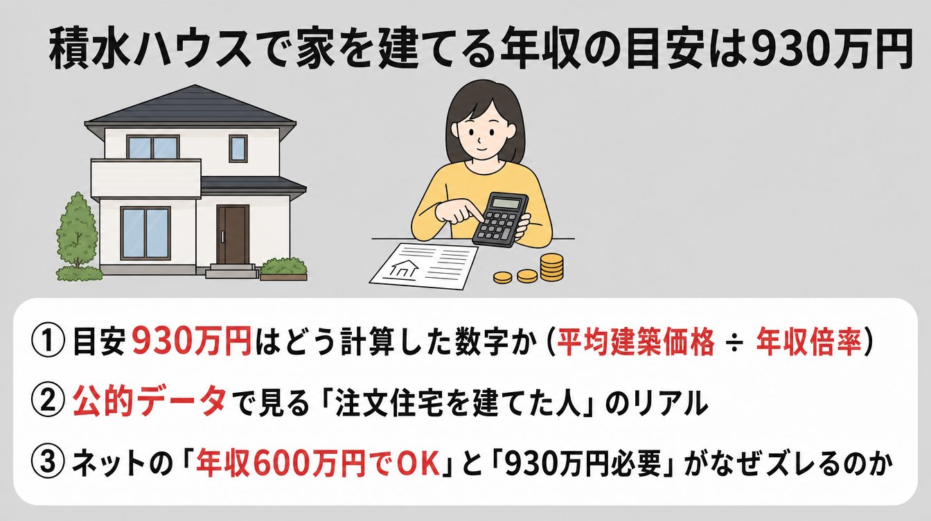 積水ハウスで家を建てる年収の目安は930万円|その根拠と前提
