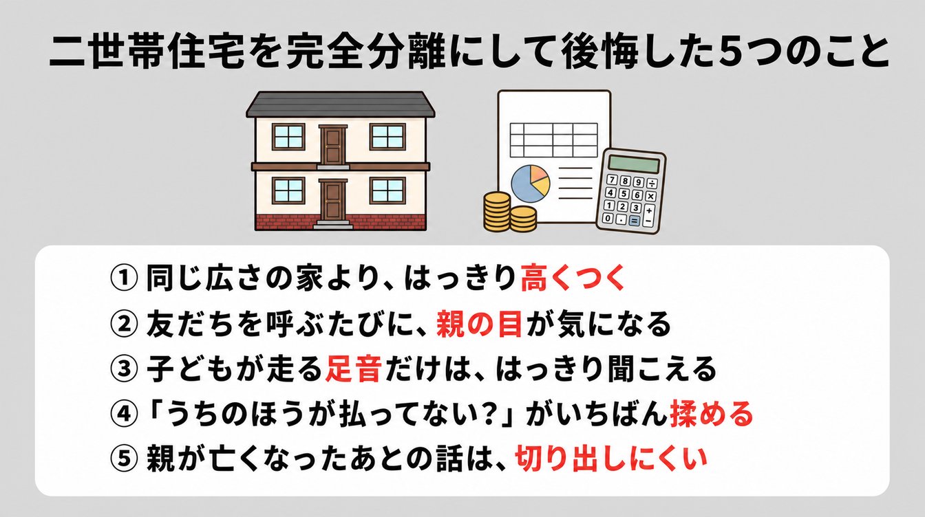 完全分離の二世帯住宅に住んで後悔した5つのことをまとめた図解