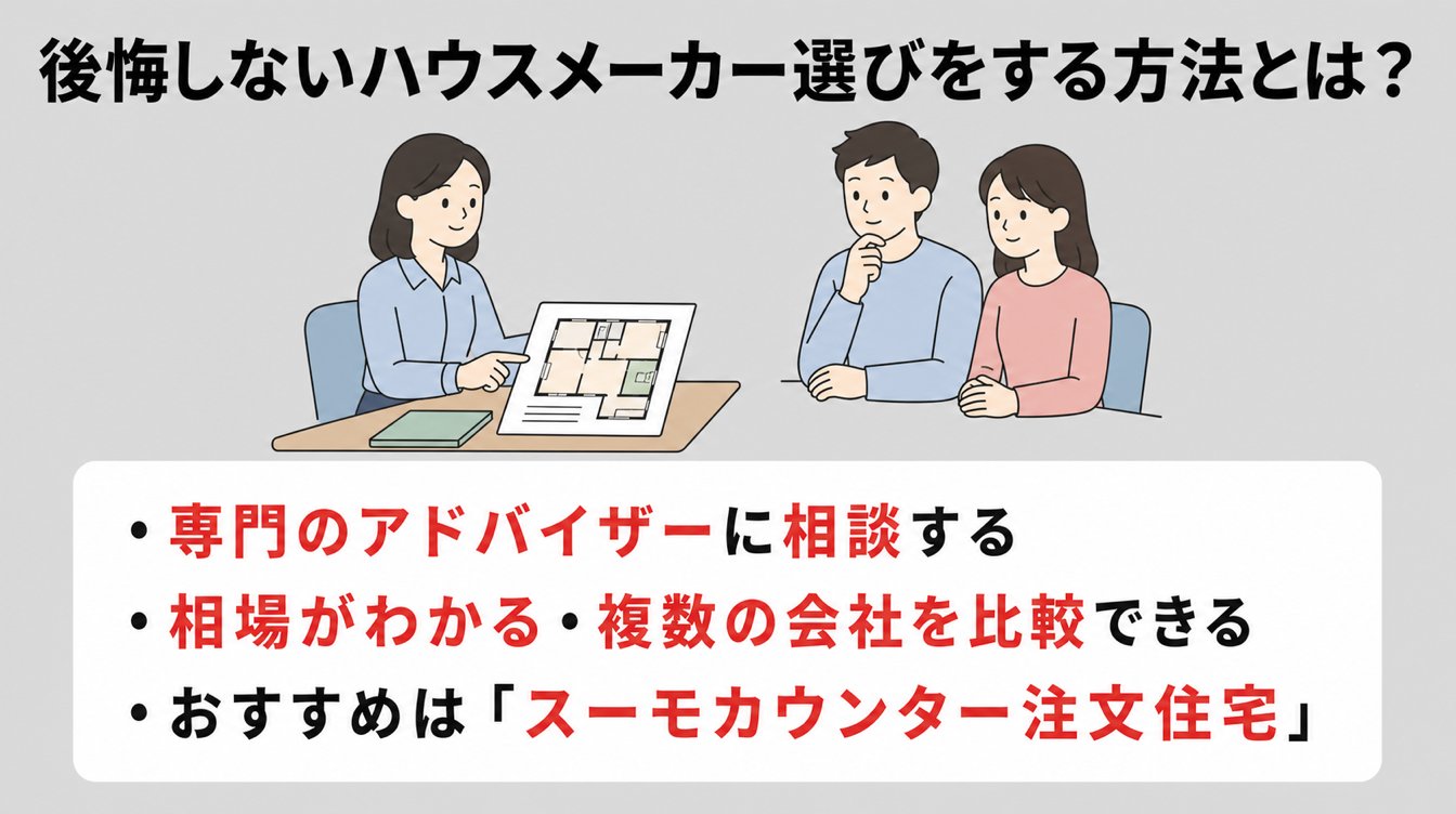 後悔しないハウスメーカー選びの進め方をまとめた図解