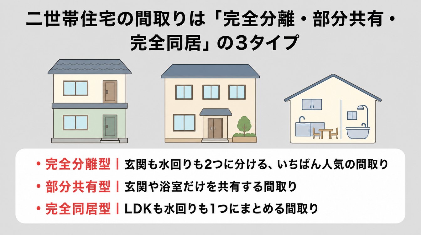 二世帯住宅の間取りは「完全分離・部分共有・完全同居」の3タイプ
