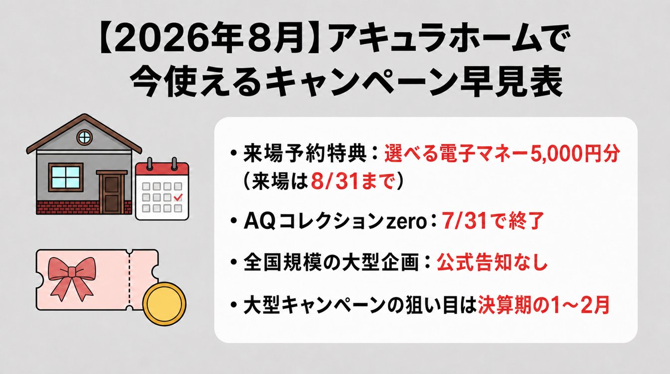 【2026年8月】アキュラホームで今使えるキャンペーン早見表