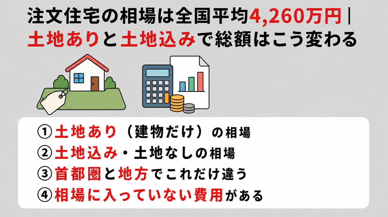 注文住宅の相場は全国平均4,260万円｜土地ありと土地込みで総額はこう変わる