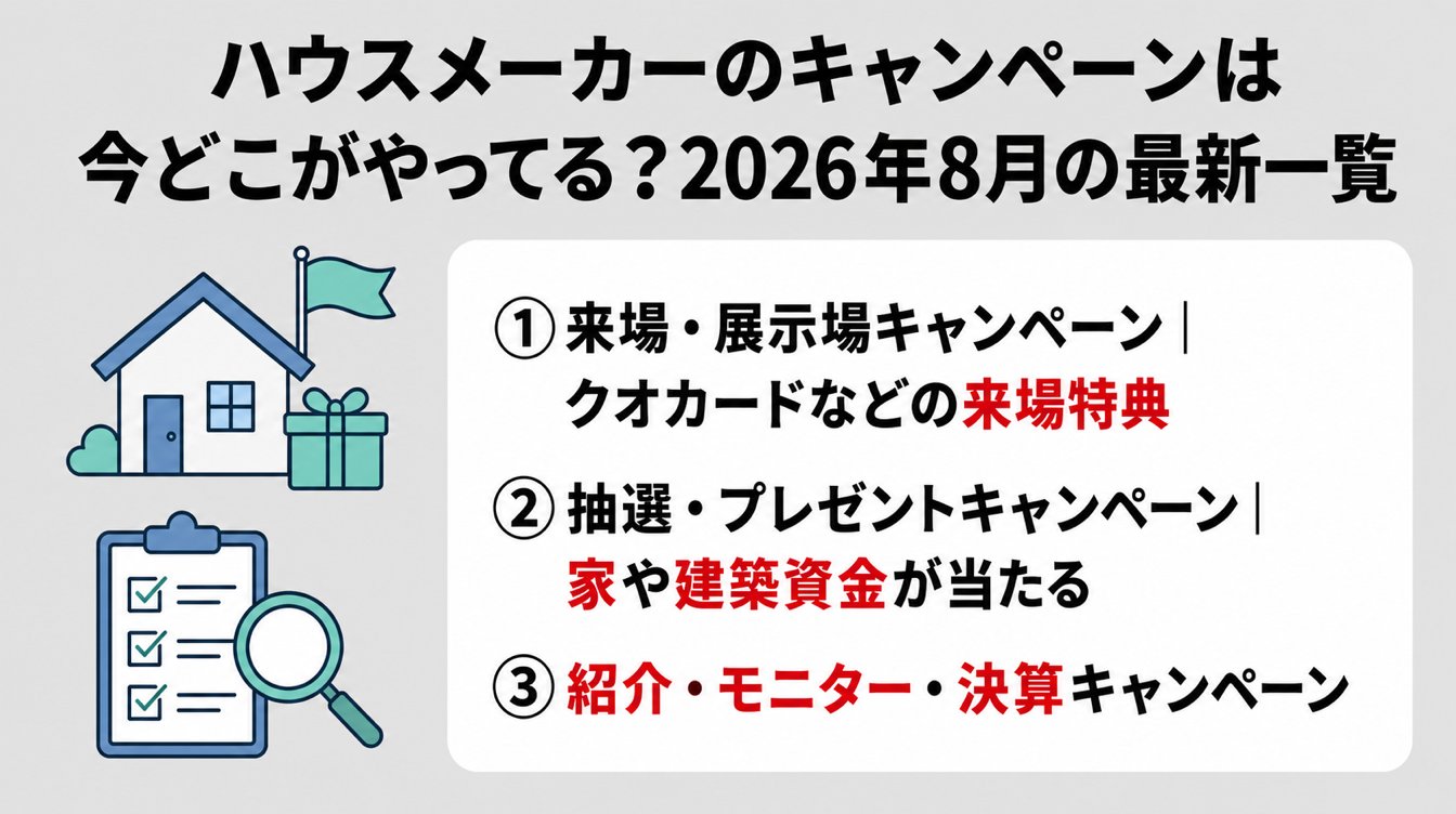 ハウスメーカーのキャンペーンは今どこがやってる？2026年8月の最新一覧