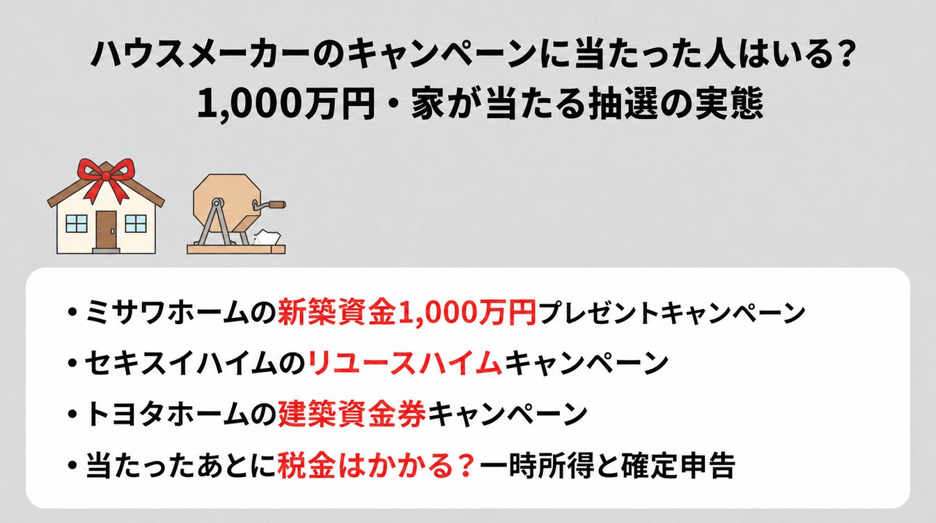 ハウスメーカーのキャンペーンに当たった人はいる？1,000万円・家が当たる抽選の実態