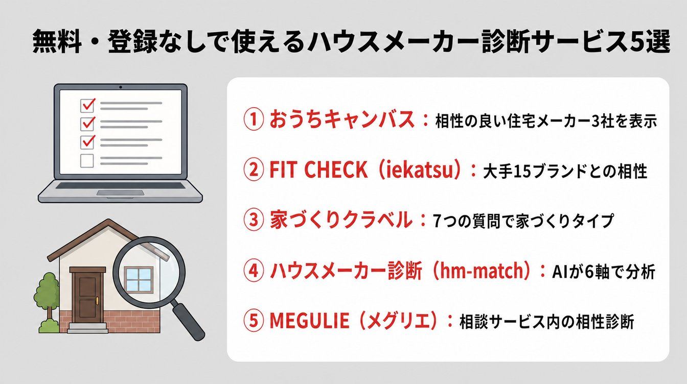 無料・登録なしで使えるハウスメーカー診断サービス5選
