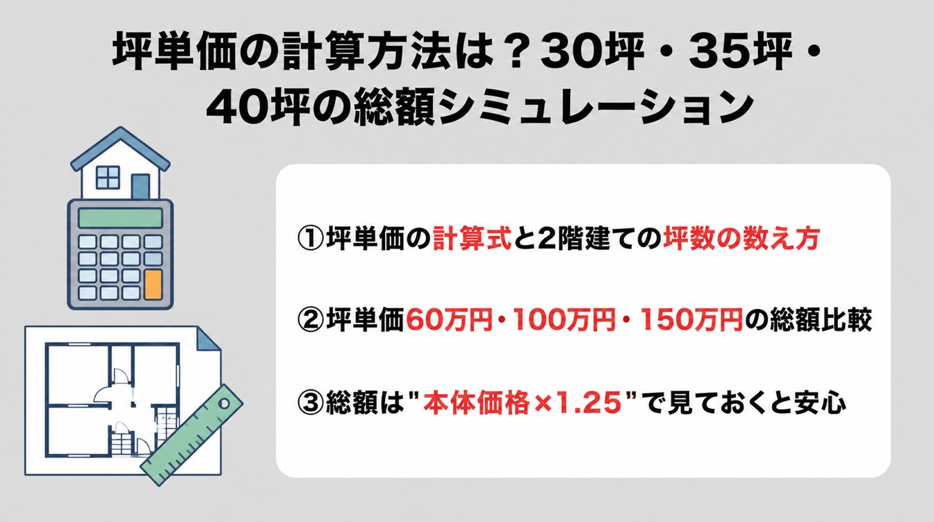 坪単価の計算方法は?30坪・35坪・40坪の総額シミュレーション