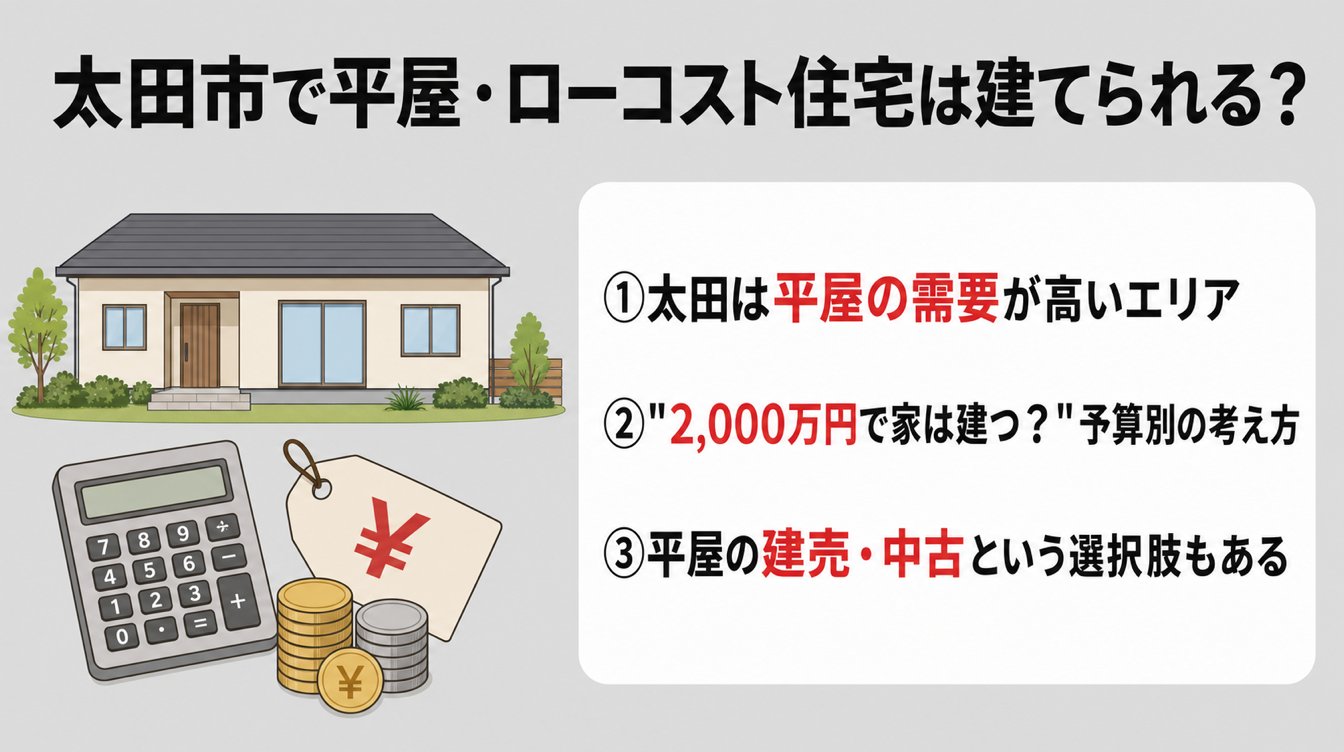 太田市で平屋・ローコスト住宅は建てられる?