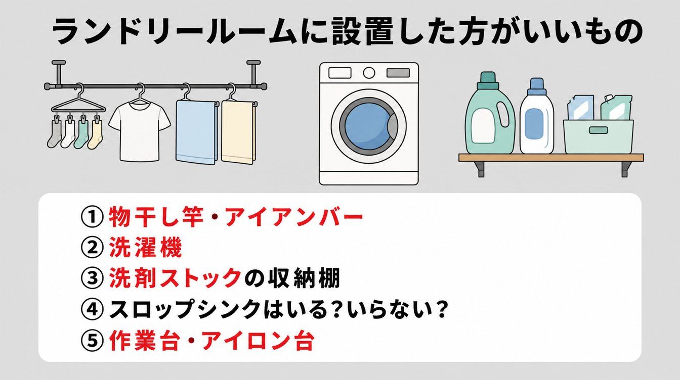 ランドリールームに設置した方がいいもの