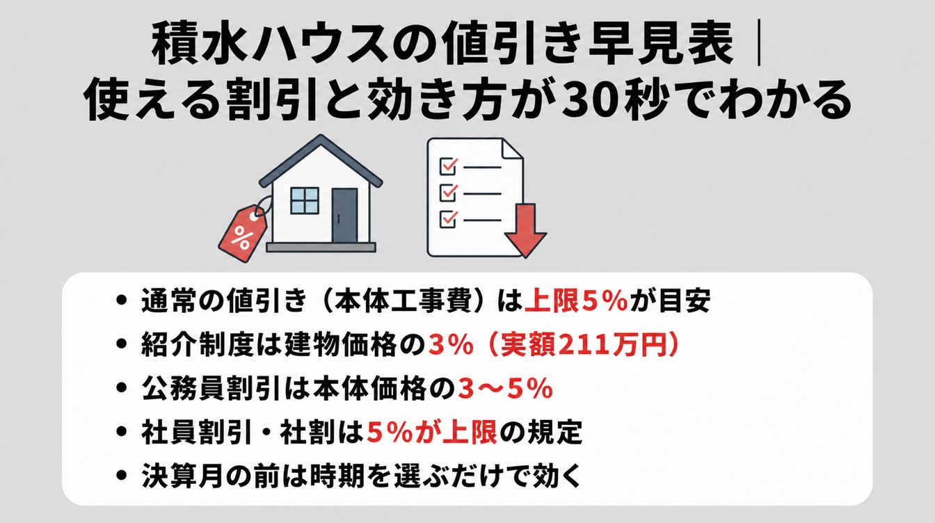 積水ハウスの値引き早見表｜使える割引と効き方が30秒でわかる