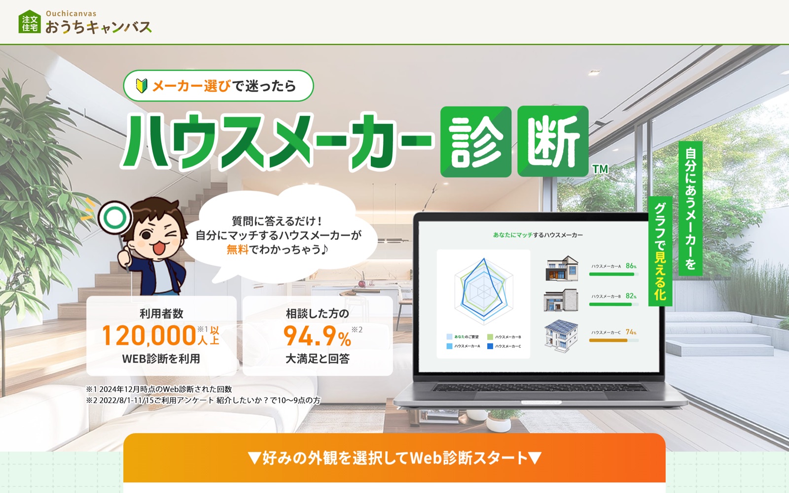 おうちキャンバス「ハウスメーカー診断」のトップページ