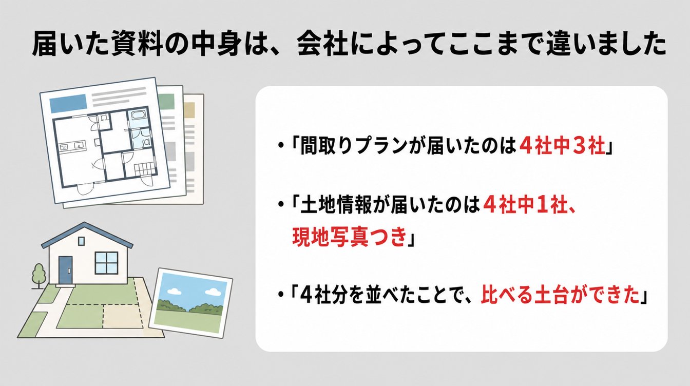 届いた資料の中身は、会社によってここまで違いました