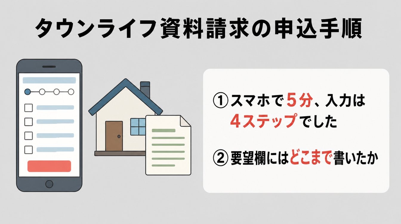 タウンライフ資料請求の申込手順|①スマホで5分、入力は4ステップでした・②要望欄にはどこまで書いたか