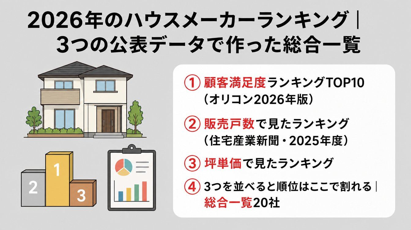 2026年のハウスメーカーランキング|3つの公表データで作った総合一覧
