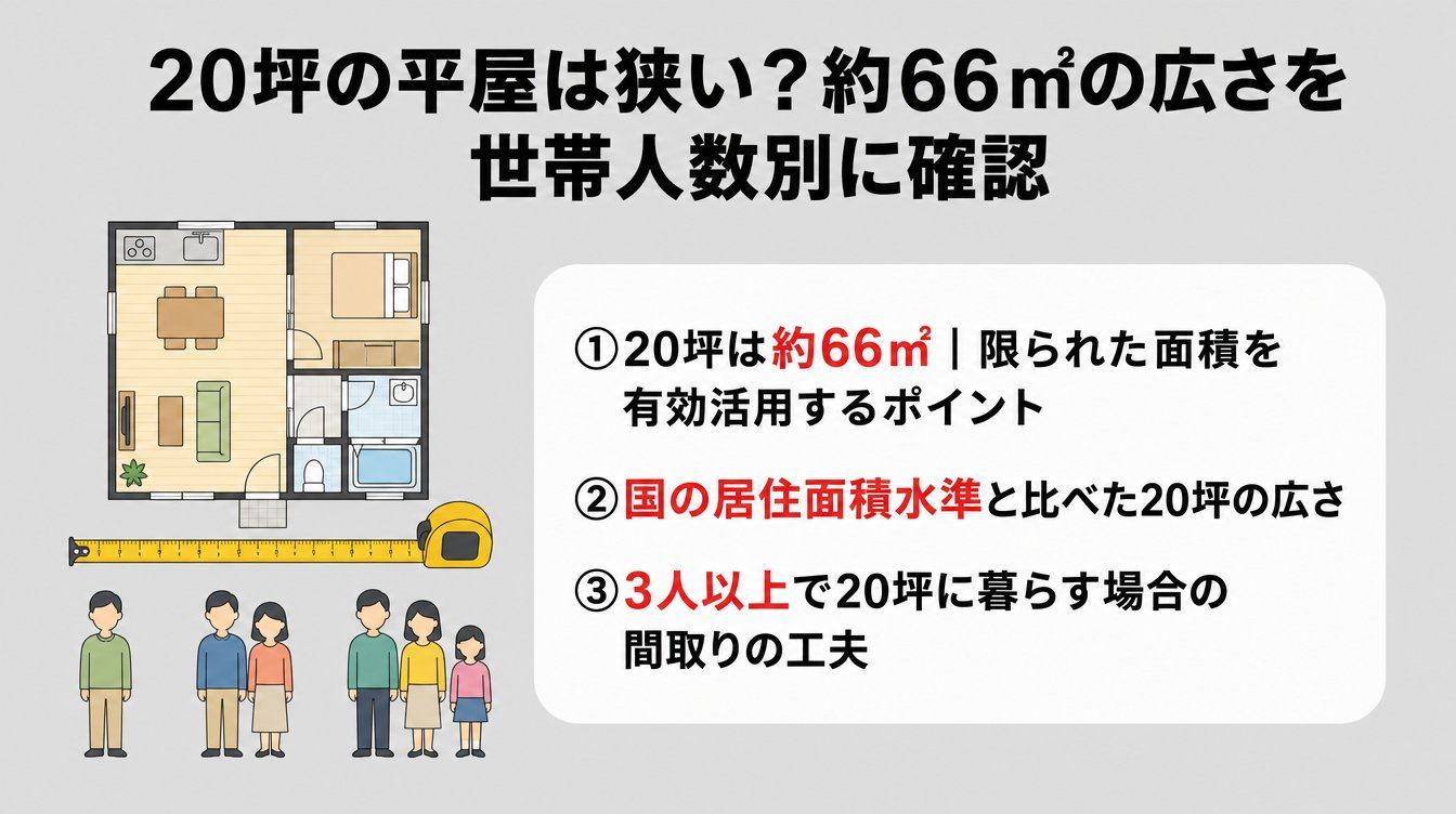 20坪の平屋は狭い？約66㎡の広さを世帯人数別に確認