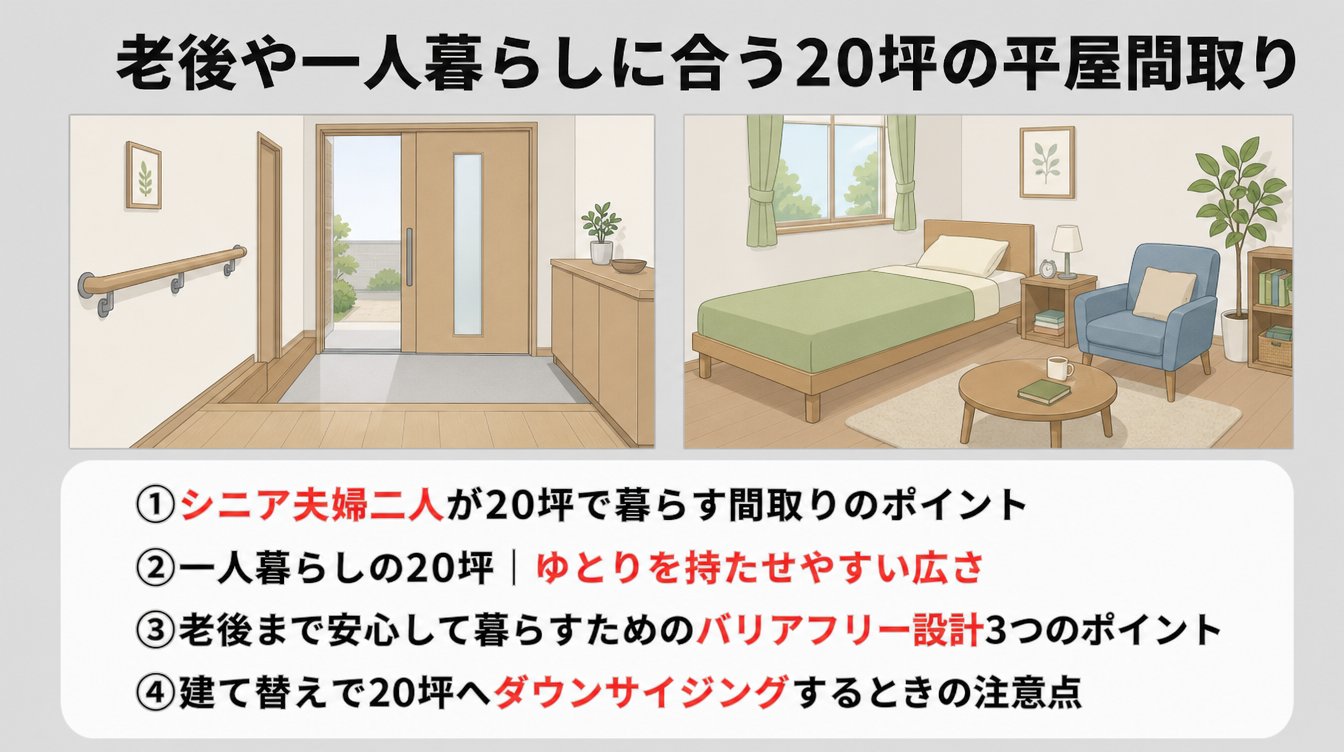 老後や一人暮らしに合う20坪の平屋間取り