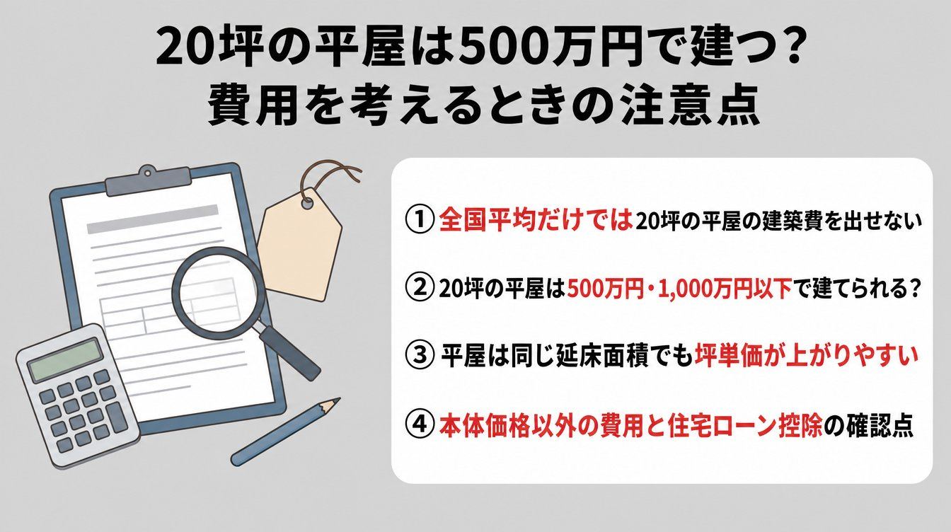 20坪の平屋は500万円で建つ？費用を考えるときの注意点