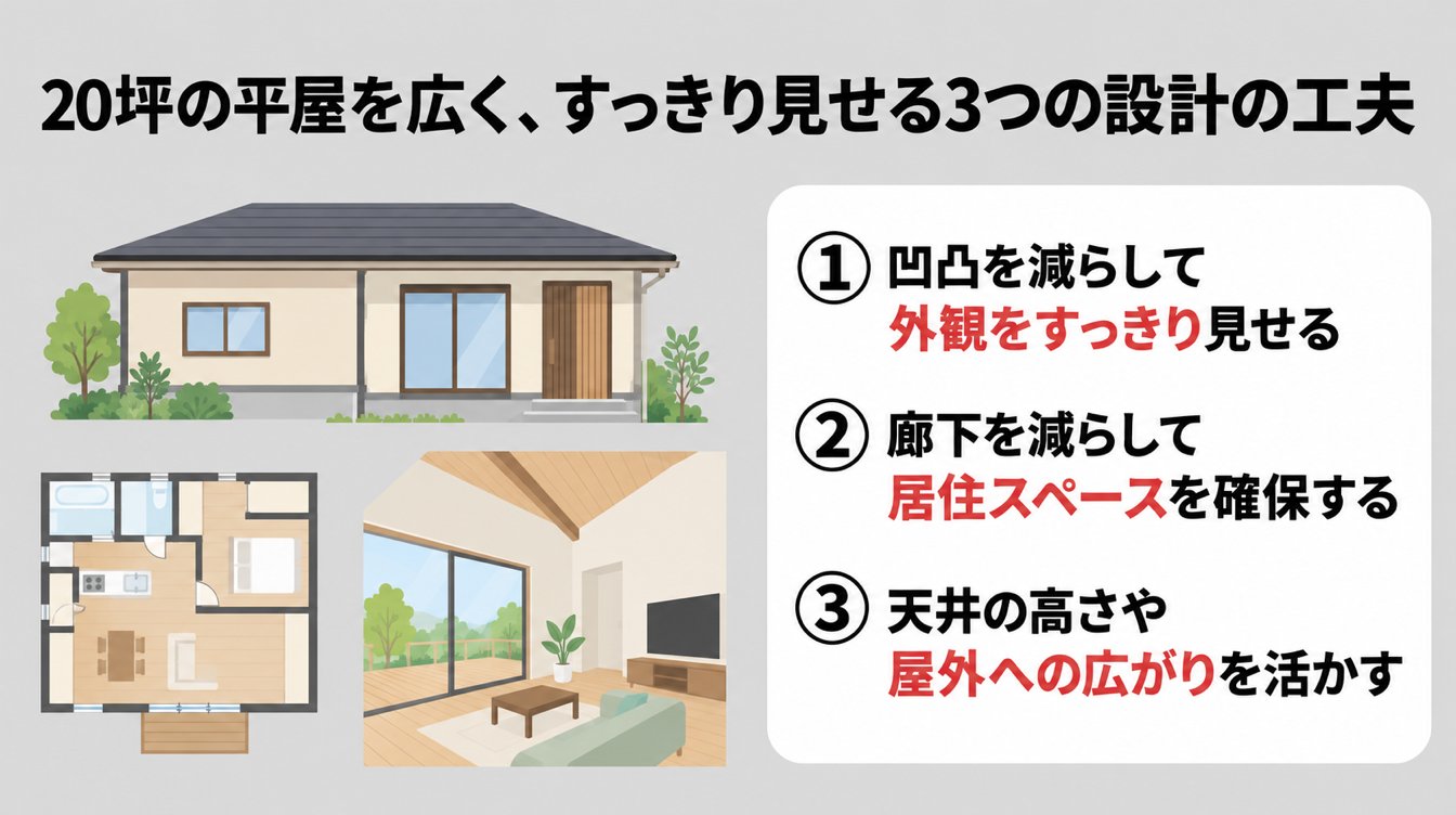 20坪の平屋を広く、すっきり見せる3つの設計の工夫