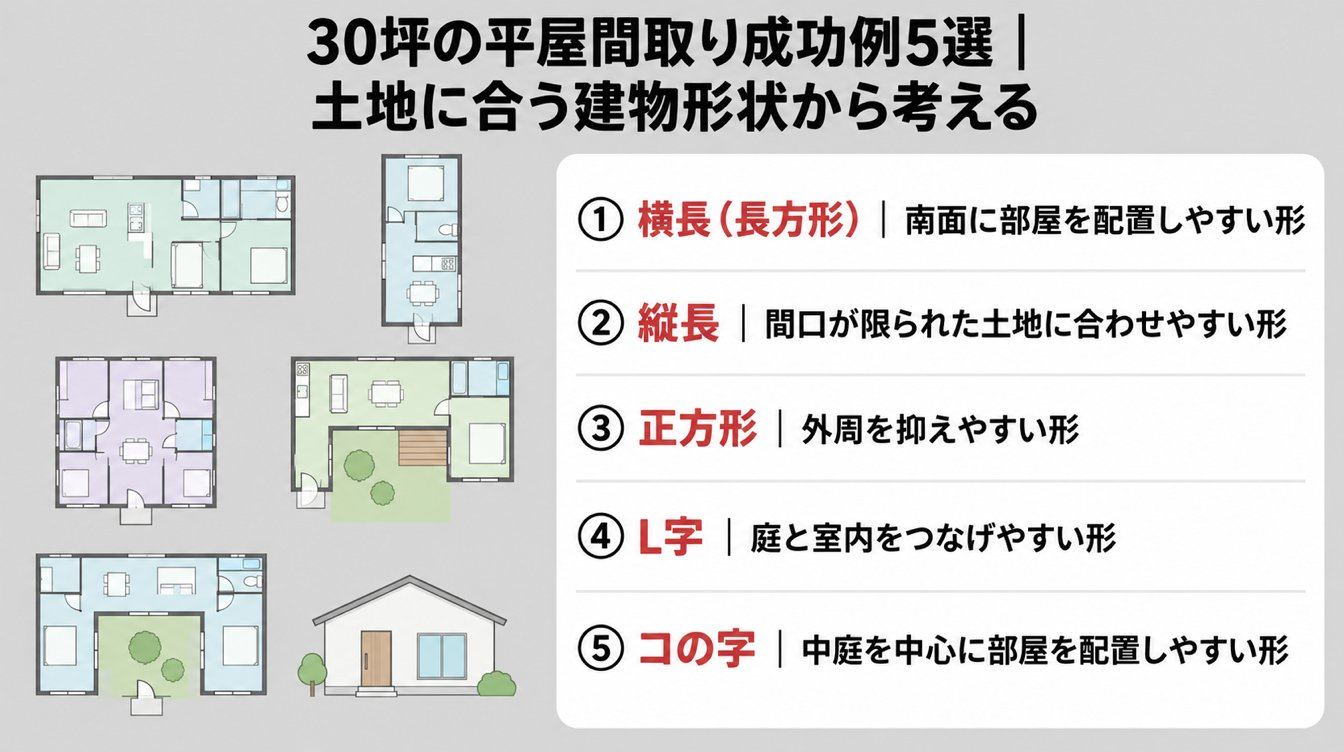 30坪の平屋間取り成功例5選｜土地に合う建物形状から考える