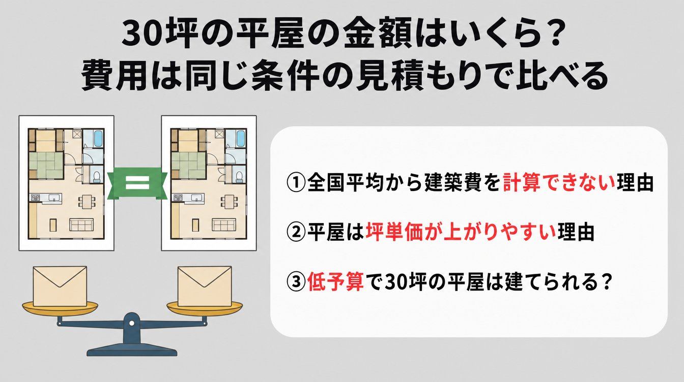 30坪の平屋の金額はいくら？費用は同じ条件の見積もりで比べる