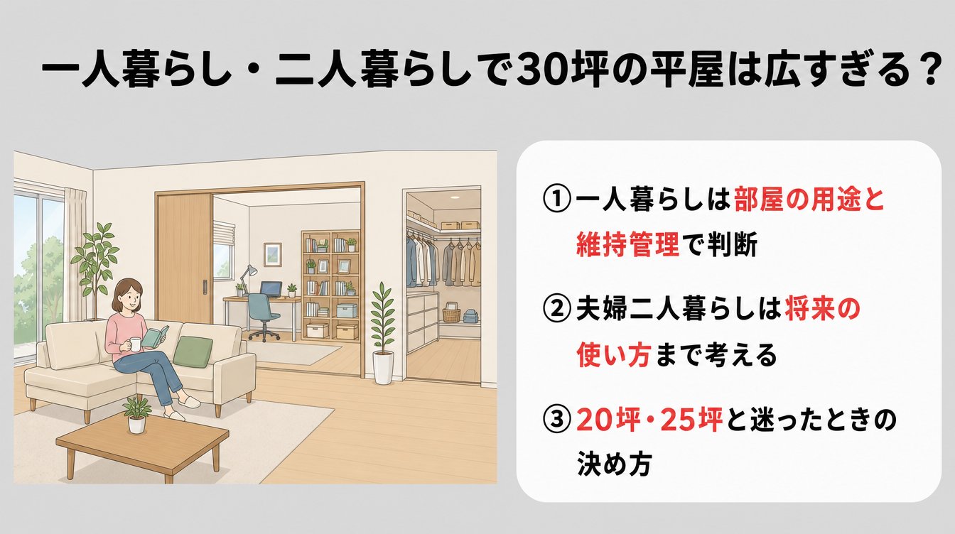 一人暮らし・二人暮らしで30坪の平屋は広すぎる？