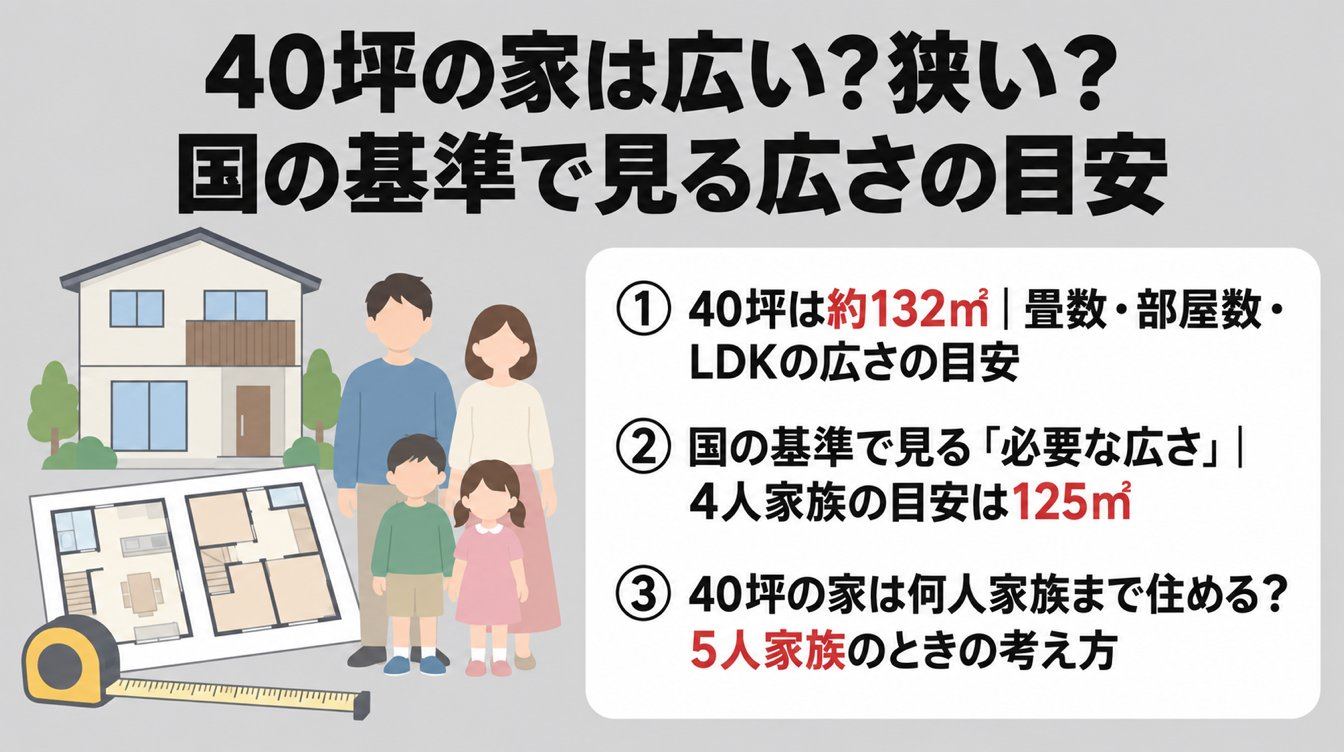 40坪の家は広い?狭い?国の基準では4人家族にゆとりがある広さです