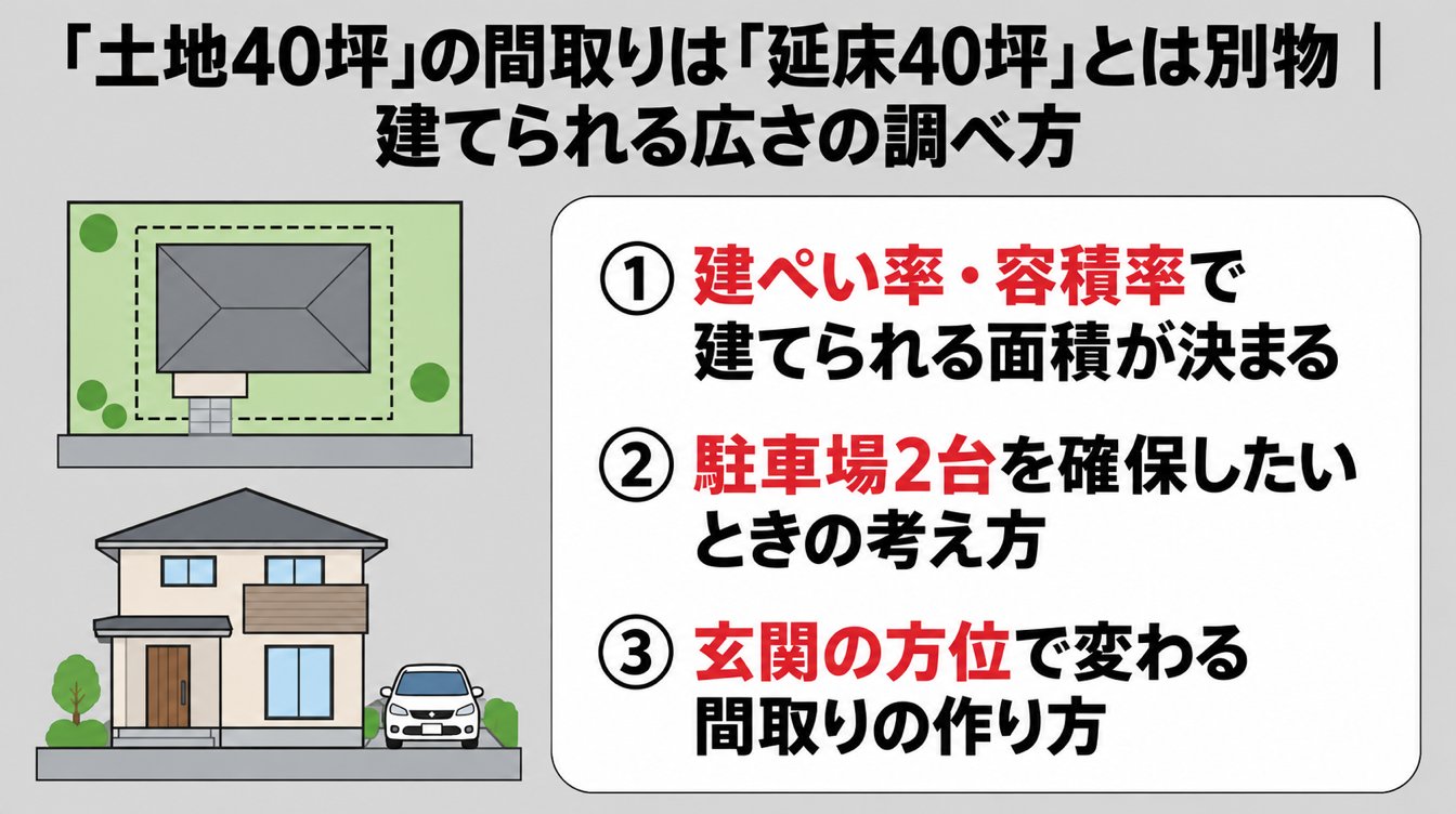 「土地40坪」の間取りは「延床40坪」とは別物|建てられる広さの調べ方