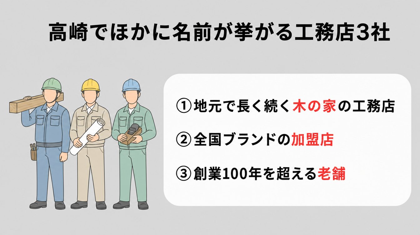 高崎でほかに名前が挙がる工務店3社