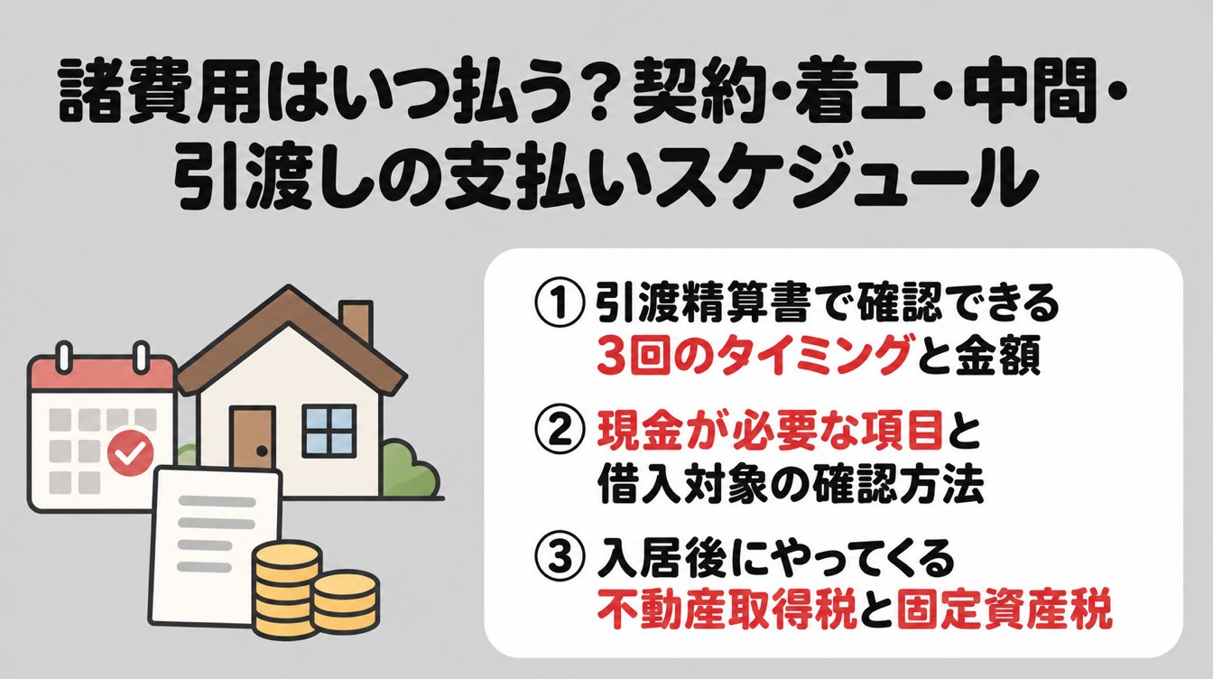 諸費用はいつ払う?契約・着工・中間・引渡しの支払いスケジュール