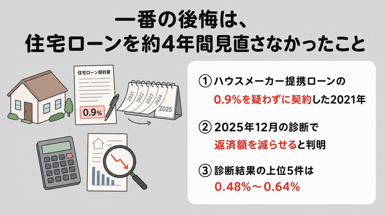 一番の後悔は、住宅ローンを約4年間見直さなかったこと