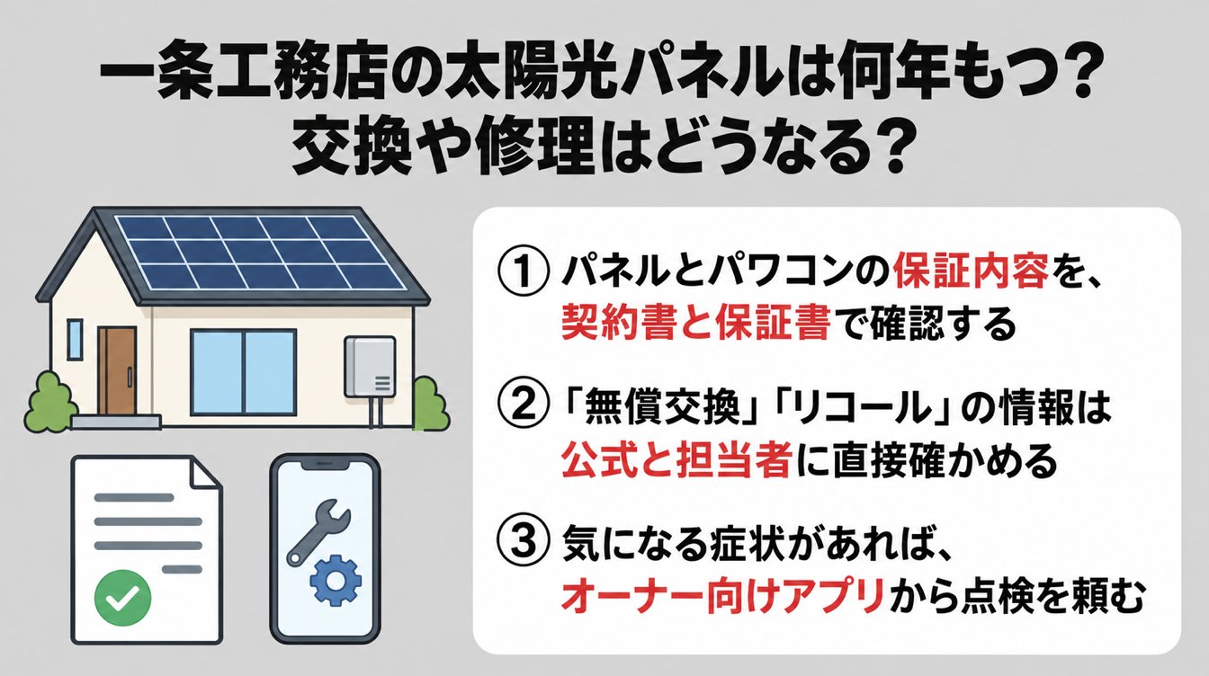 一条工務店の太陽光パネルは何年もつ?交換や修理はどうなる?