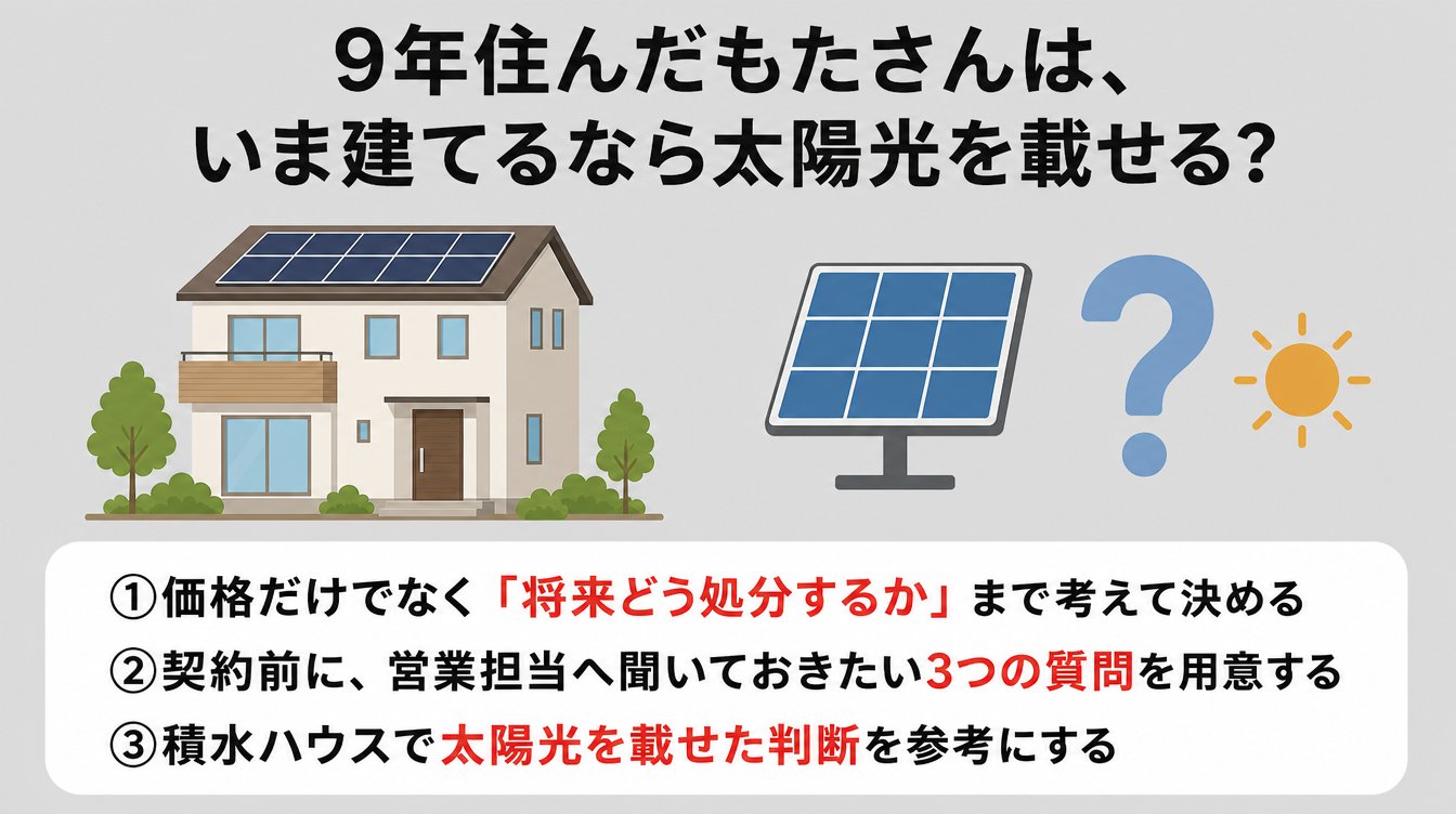 9年住んだもたさんは、いま建てるなら太陽光を載せる?