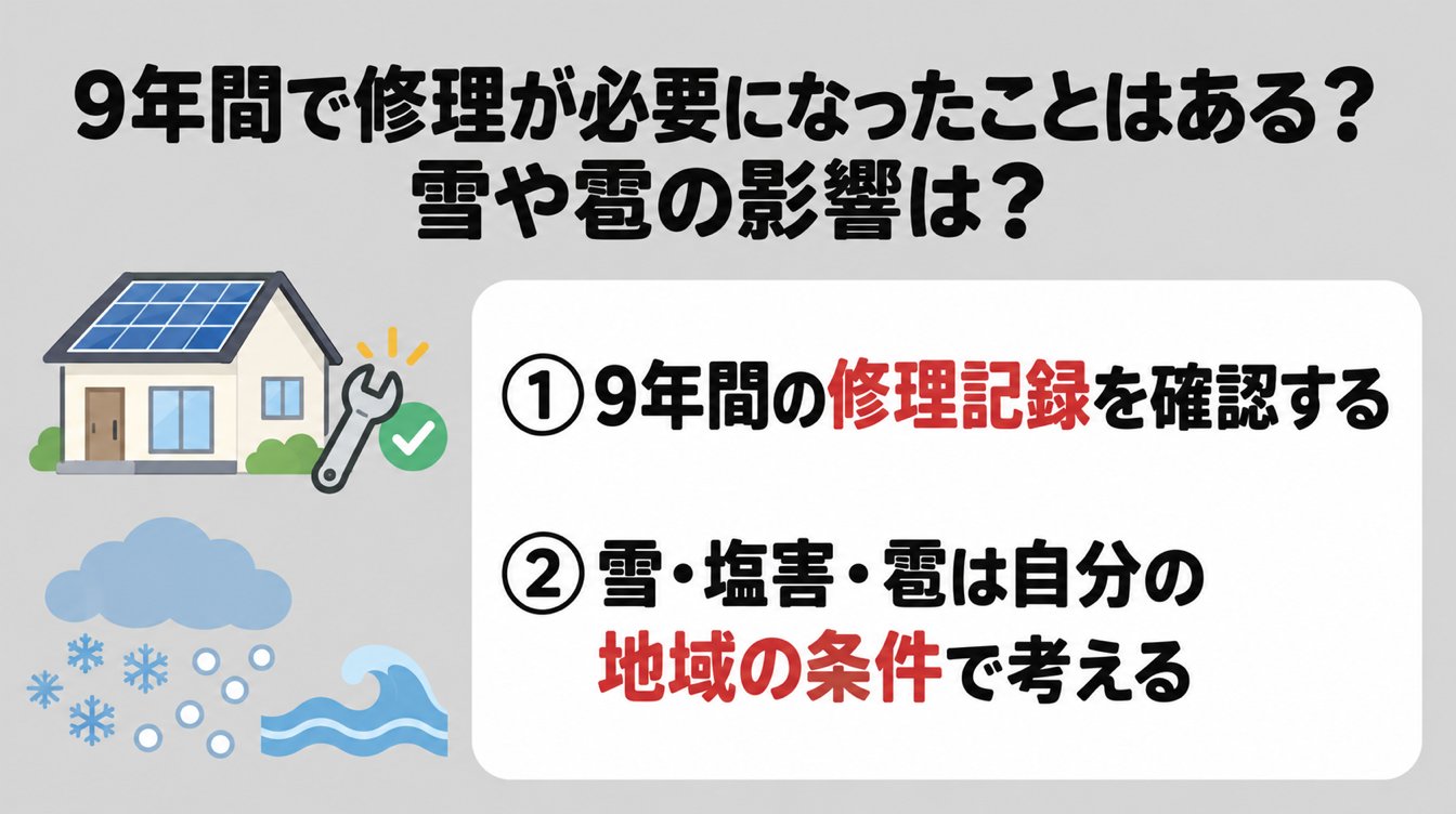 9年間で修理が必要になったことはある?雪や雹の影響は?