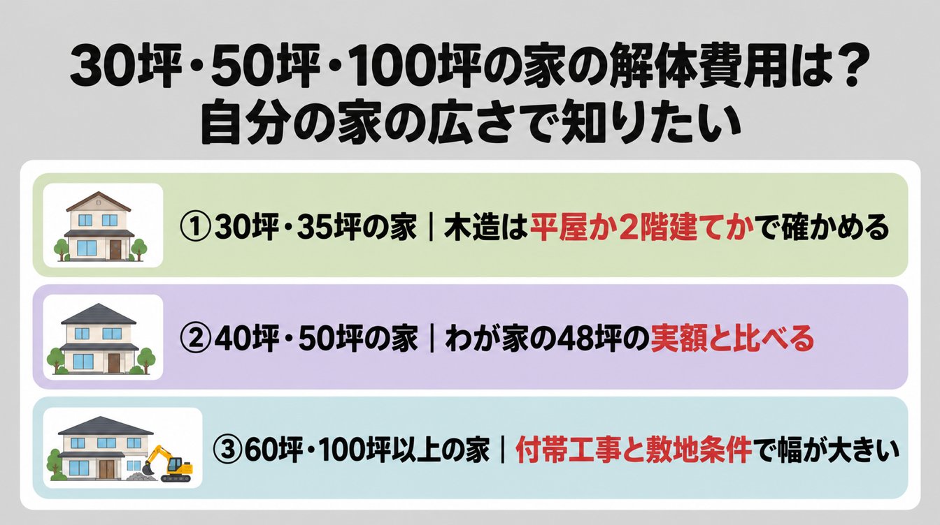 30坪・50坪・100坪の家の解体費用は？自分の家の広さで知りたい