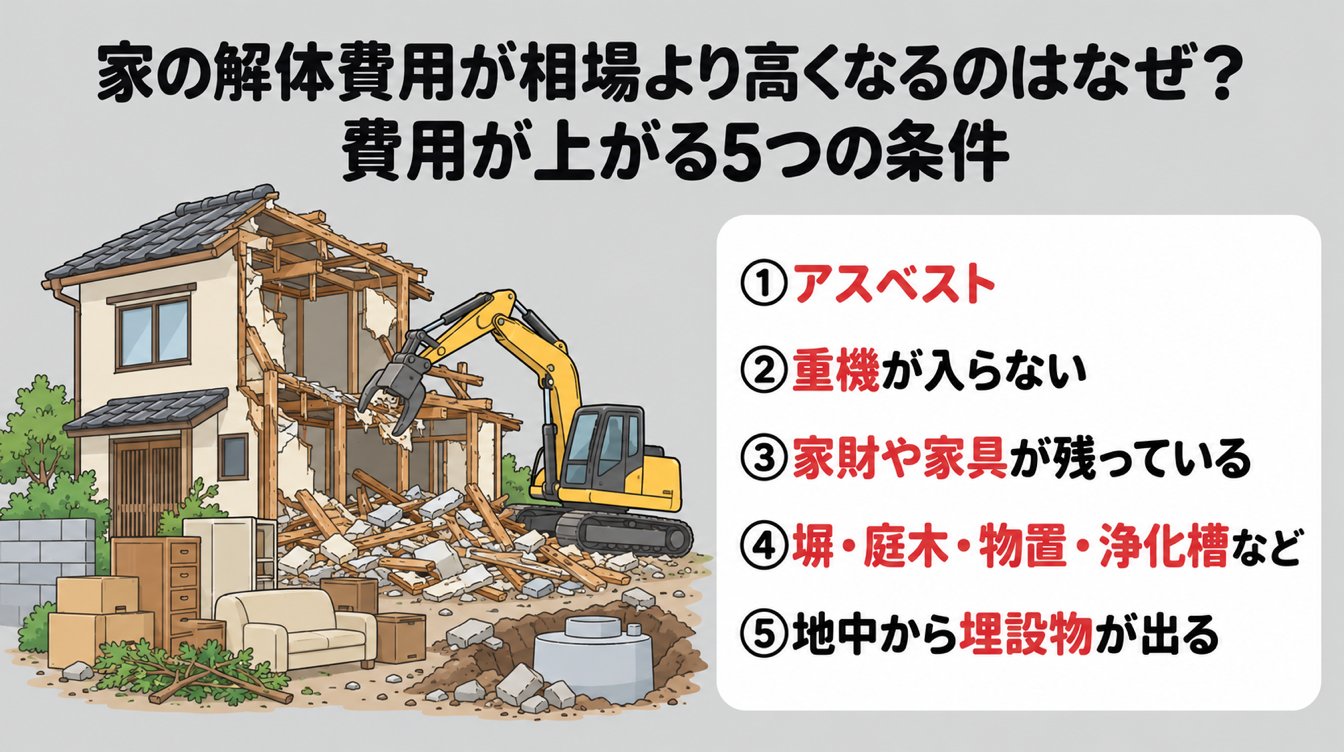 家の解体費用が相場より高くなるのはなぜ？費用が上がる5つの条件