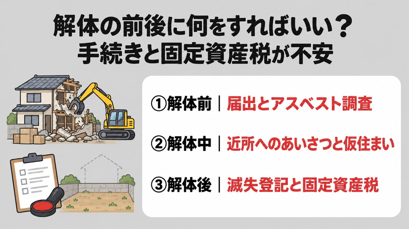 解体の前後に何をすればいい？手続きと固定資産税が不安