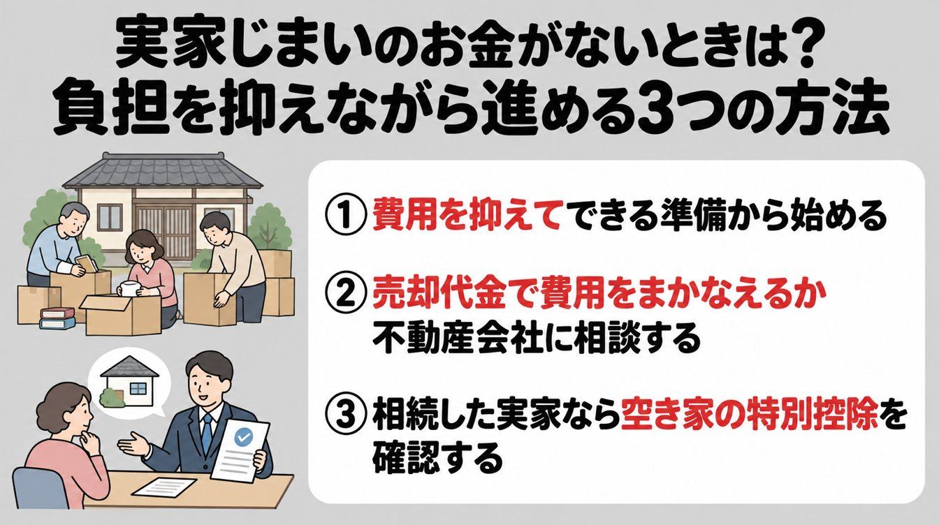 実家じまいのお金がないときは？負担を抑えながら進める3つの方法