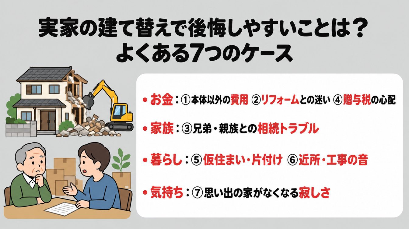 実家の建て替えで後悔しやすいことは？よくある7つのケース