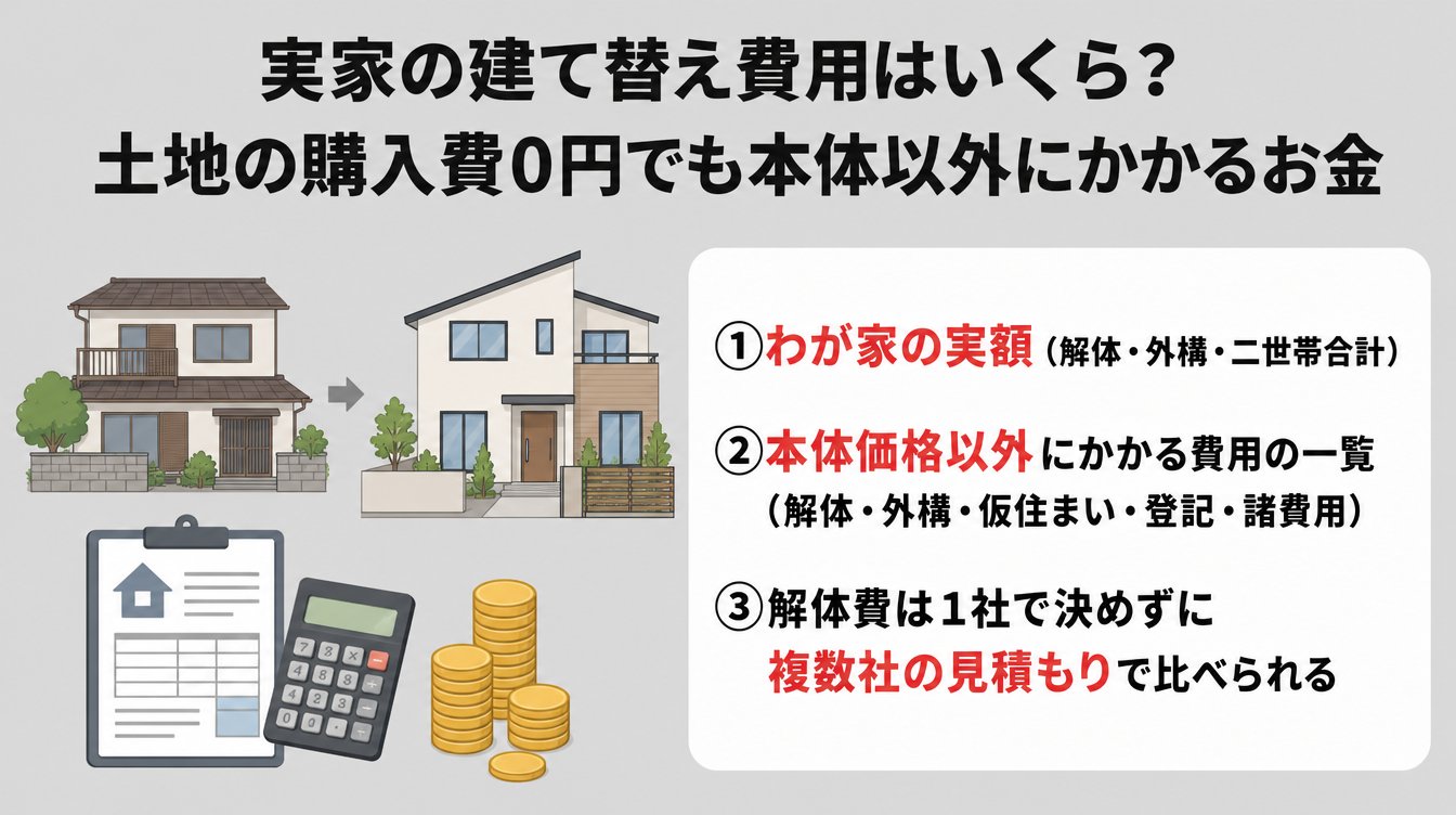 実家の建て替え費用はいくら？土地の購入費0円でも本体以外にかかるお金
