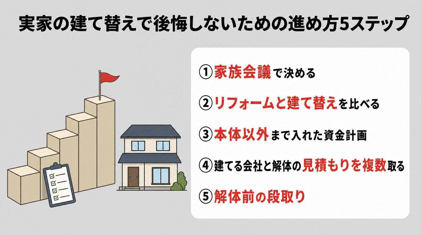 実家の建て替えで後悔しないための進め方5ステップ
