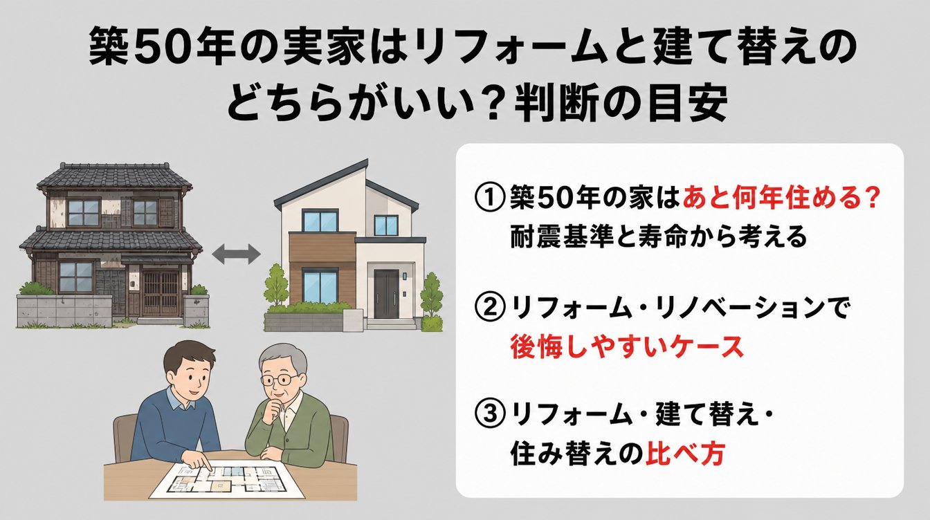 築50年の実家はリフォームと建て替えのどちらがいい？判断の目安